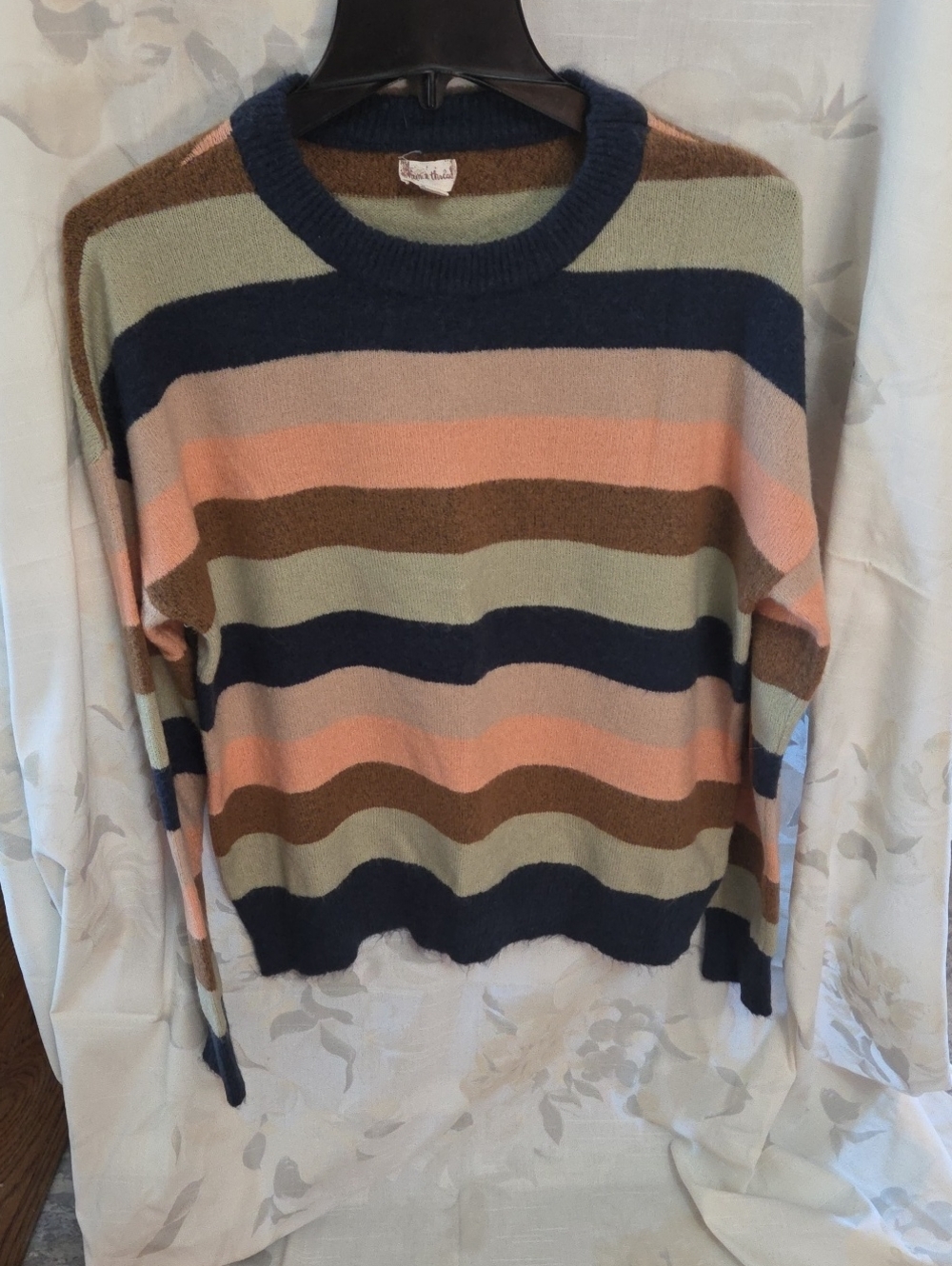 Striped Crewneck Sweater in Navy, Peach & Olive